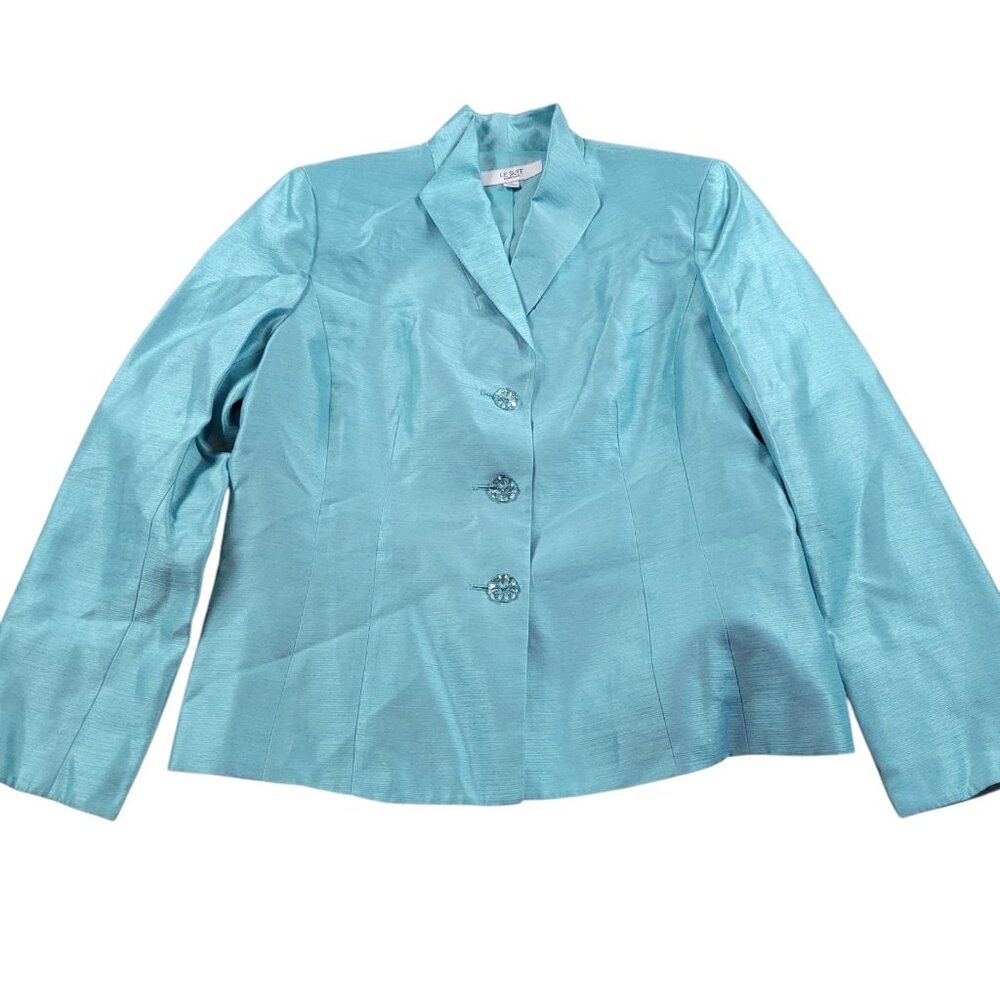 Le Suit Essentials Jacket Blazer Womens 14 Teal Blue Poly Rayon